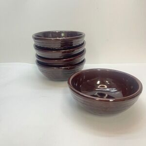 daisy dot USA Brown Glazed Stoneware Bowls Set of 5 Ceramic 5.5" vtg mar crest
